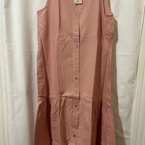 Pink Sleeveless Tiered Midi Dress